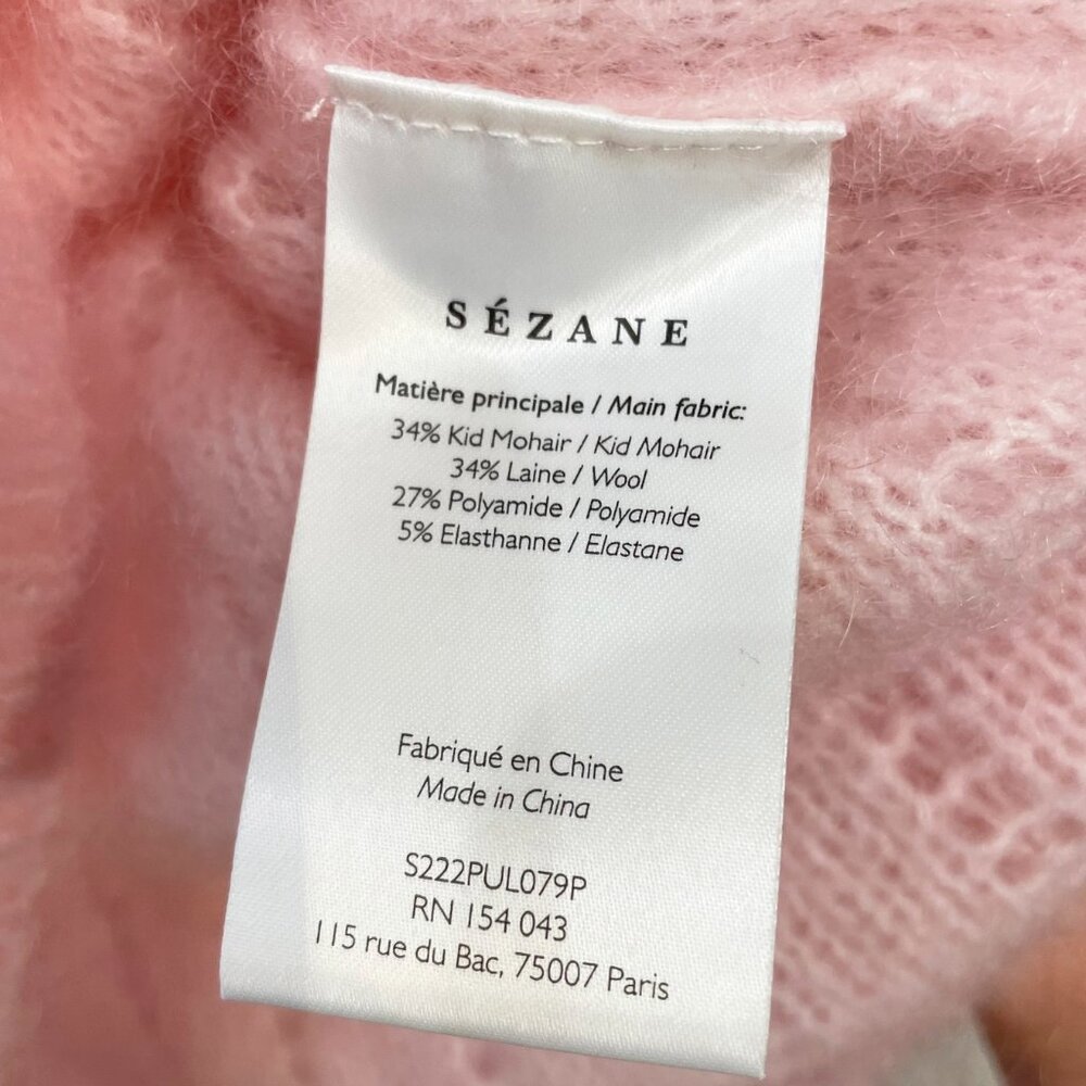 EUC Sezane Aretha Mohair Wool Puff Sleeve Sweater Rose Pink Medium - Picture 8 of 9
